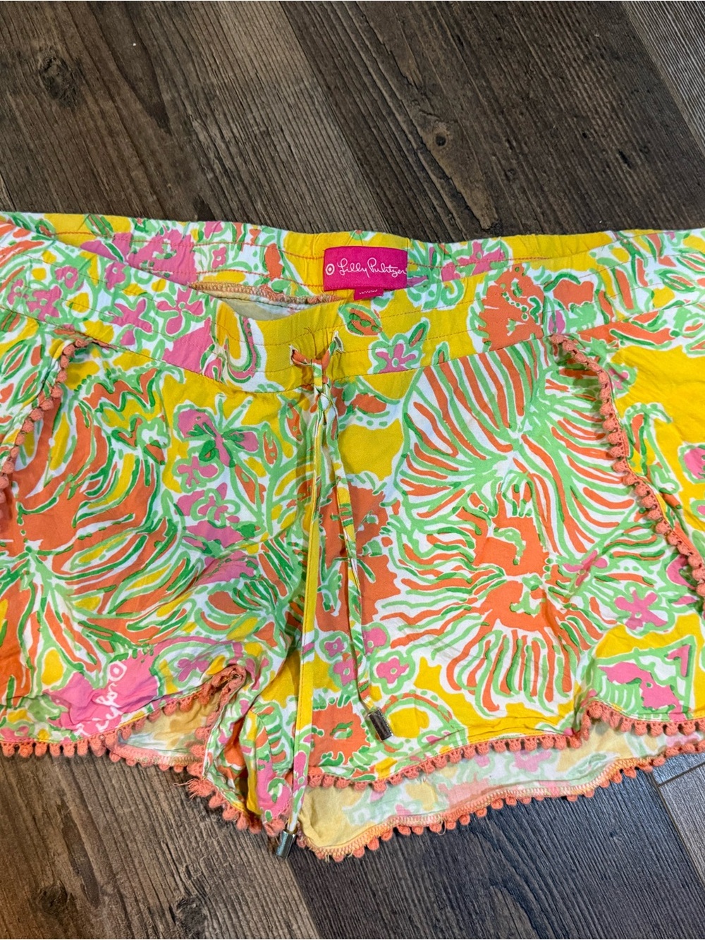 Lilly Pulitzer Yellow Floral Pom-Pom Trim Shorts